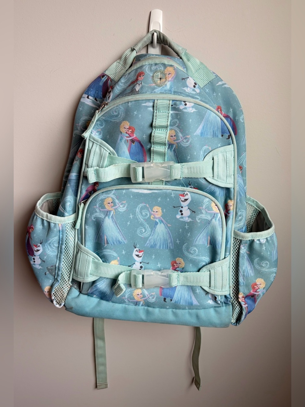 Pottery Barn Frozen Girls Light Blue Character Backpack with Dual Front Straps